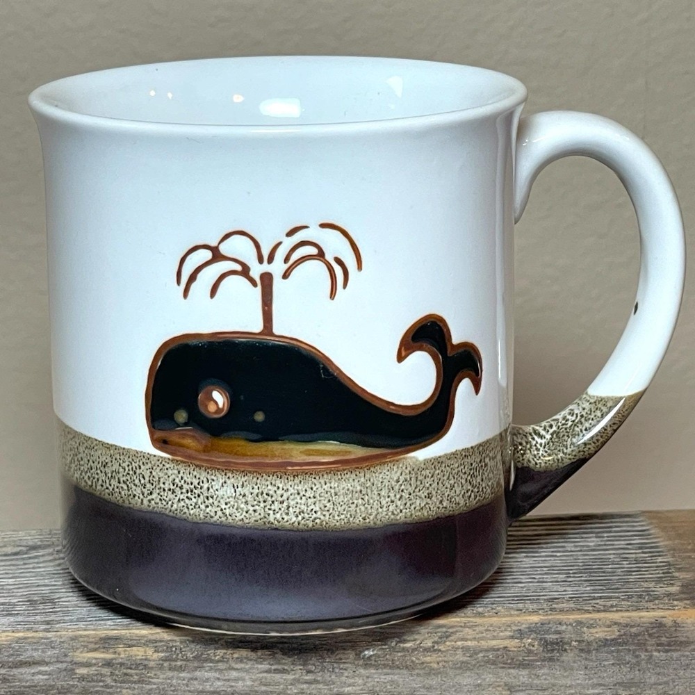 Spouting Whale Ceramic Coffee Mug Brown Nautical Ocean Made In Japan Vintage HTF